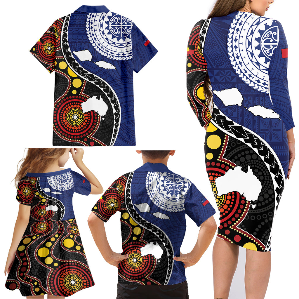 Samoa And Australia Together Family Matching Long Sleeve Bodycon Dress and Hawaiian Shirt Aboriginal Mix Polynesian LT05 - Polynesian Pride