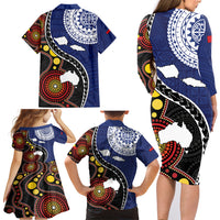 Samoa And Australia Together Family Matching Long Sleeve Bodycon Dress and Hawaiian Shirt Aboriginal Mix Polynesian LT05 - Polynesian Pride