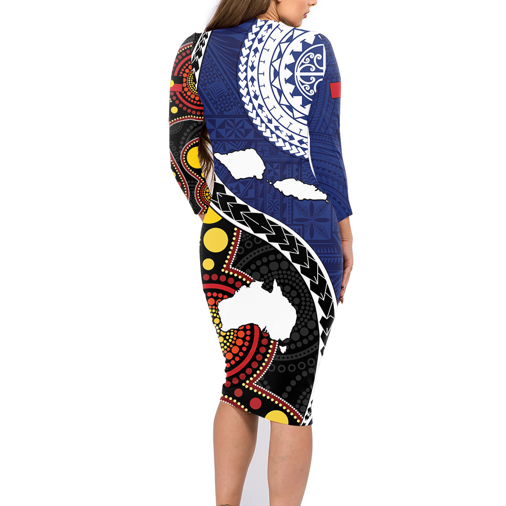 Samoa And Australia Together Family Matching Long Sleeve Bodycon Dress and Hawaiian Shirt Aboriginal Mix Polynesian LT05 - Polynesian Pride
