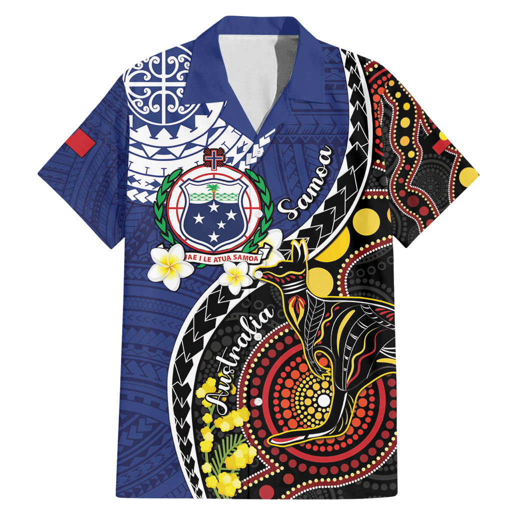 Samoa And Australia Together Family Matching Mermaid Dress and Hawaiian Shirt Aboriginal Mix Polynesian LT05 Dad's Shirt - Short Sleeve Blue - Polynesian Pride