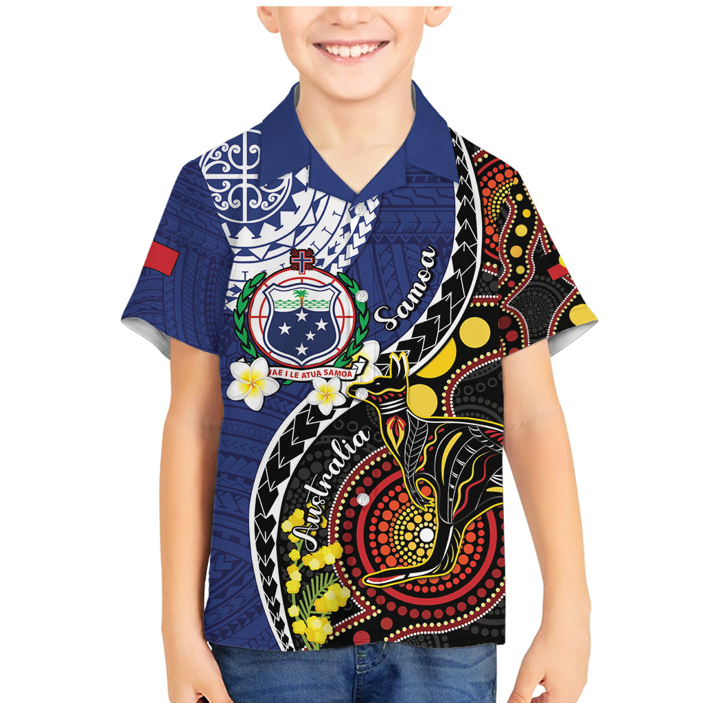 Samoa And Australia Together Family Matching Mermaid Dress and Hawaiian Shirt Aboriginal Mix Polynesian LT05 Son's Shirt Blue - Polynesian Pride