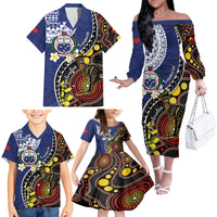 Samoa And Australia Together Family Matching Off The Shoulder Long Sleeve Dress and Hawaiian Shirt Aboriginal Mix Polynesian LT05 - Polynesian Pride