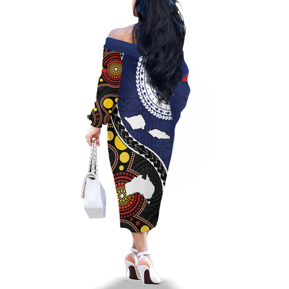 Samoa And Australia Together Family Matching Off The Shoulder Long Sleeve Dress and Hawaiian Shirt Aboriginal Mix Polynesian LT05 - Polynesian Pride