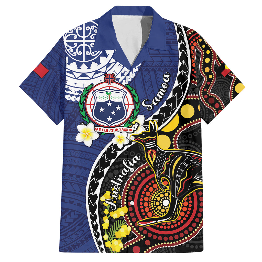 Samoa And Australia Together Family Matching Off Shoulder Maxi Dress and Hawaiian Shirt Aboriginal Mix Polynesian LT05 Dad's Shirt - Short Sleeve Blue - Polynesian Pride