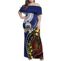 Samoa And Australia Together Family Matching Off Shoulder Maxi Dress and Hawaiian Shirt Aboriginal Mix Polynesian LT05 Mom's Dress Blue - Polynesian Pride