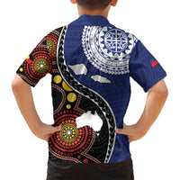 Samoa And Australia Together Family Matching Off Shoulder Short Dress and Hawaiian Shirt Aboriginal Mix Polynesian LT05 - Polynesian Pride