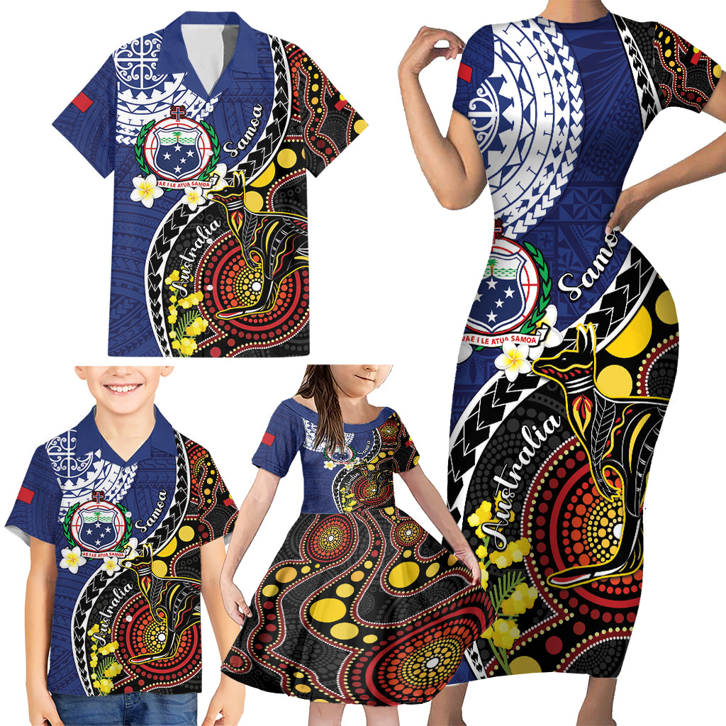Samoa And Australia Together Family Matching Short Sleeve Bodycon Dress and Hawaiian Shirt Aboriginal Mix Polynesian LT05 - Polynesian Pride