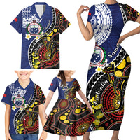 Samoa And Australia Together Family Matching Short Sleeve Bodycon Dress and Hawaiian Shirt Aboriginal Mix Polynesian LT05 - Polynesian Pride