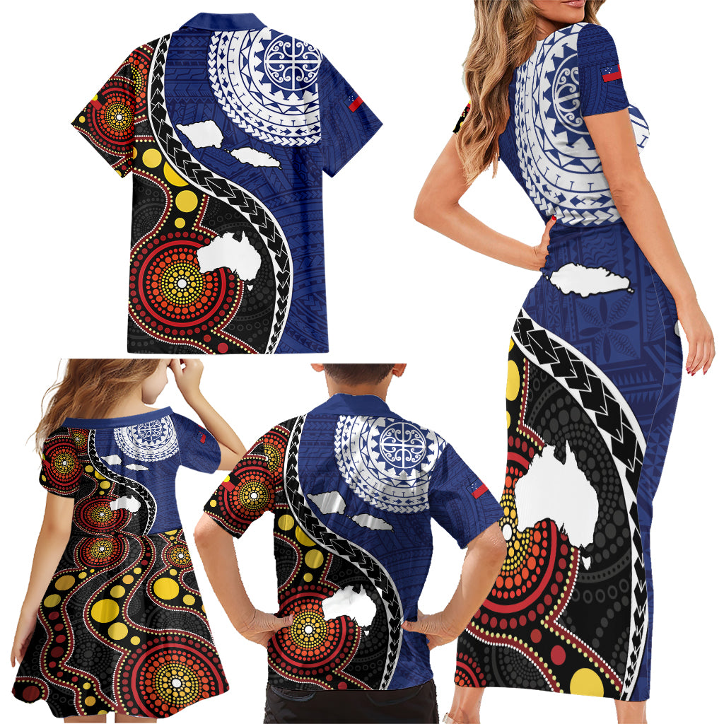 Samoa And Australia Together Family Matching Short Sleeve Bodycon Dress and Hawaiian Shirt Aboriginal Mix Polynesian LT05 - Polynesian Pride