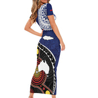 Samoa And Australia Together Short Sleeve Bodycon Dress Aboriginal Mix Polynesian LT05 - Polynesian Pride