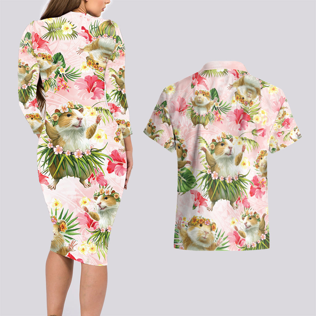 Hawaii Guinea Hula Pig Couples Matching Long Sleeve Bodycon Dress and Hawaiian Shirt Funny Tropical Style LT05 - Polynesian Pride