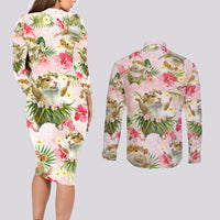 Hawaii Guinea Hula Pig Couples Matching Long Sleeve Bodycon Dress and Long Sleeve Button Shirt Funny Tropical Style LT05 - Polynesian Pride