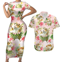 Hawaii Guinea Hula Pig Couples Matching Short Sleeve Bodycon Dress and Hawaiian Shirt Funny Tropical Style LT05 Pink - Polynesian Pride