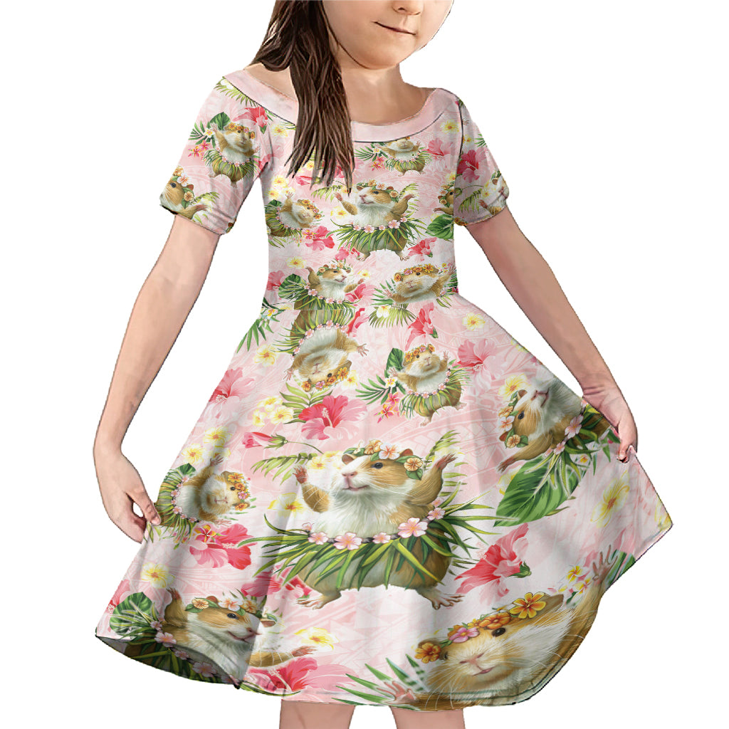 Hawaii Guinea Hula Pig Family Matching Mermaid Dress and Hawaiian Shirt Funny Tropical Style LT05 Daughter's Dress Pink - Polynesian Pride