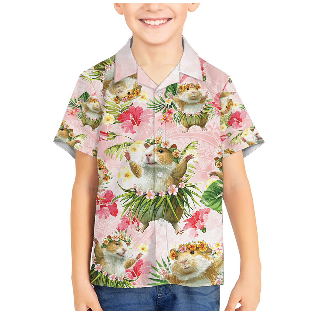 Hawaii Guinea Hula Pig Family Matching Mermaid Dress and Hawaiian Shirt Funny Tropical Style LT05 Son's Shirt Pink - Polynesian Pride