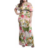 Hawaii Guinea Hula Pig Family Matching Off Shoulder Maxi Dress and Hawaiian Shirt Funny Tropical Style LT05 Mom's Dress Pink - Polynesian Pride