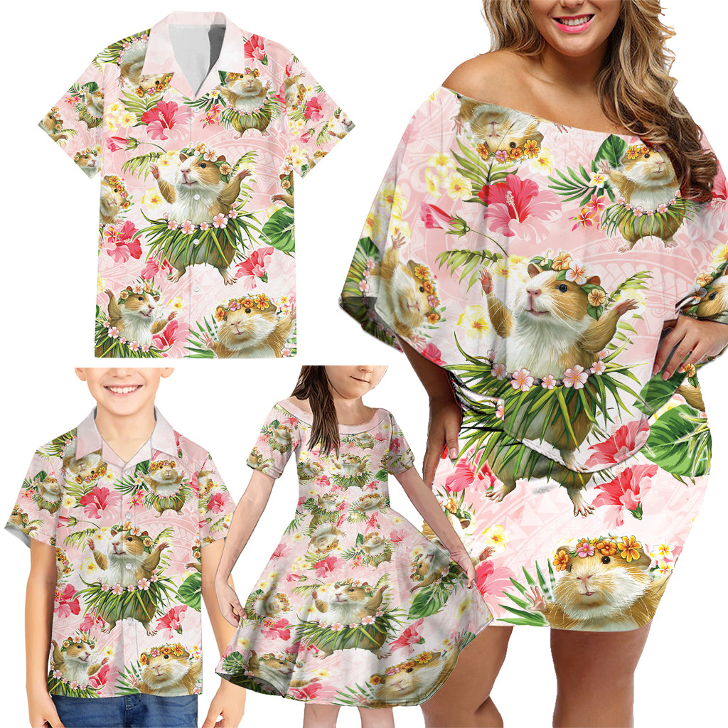 Hawaii Guinea Hula Pig Family Matching Off Shoulder Short Dress and Hawaiian Shirt Funny Tropical Style LT05 - Polynesian Pride