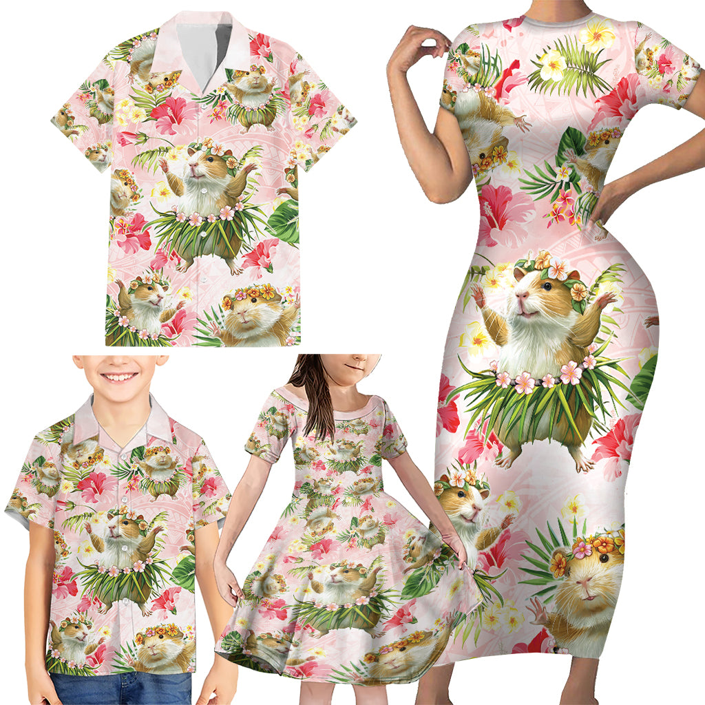 Hawaii Guinea Hula Pig Family Matching Short Sleeve Bodycon Dress and Hawaiian Shirt Funny Tropical Style LT05 - Polynesian Pride