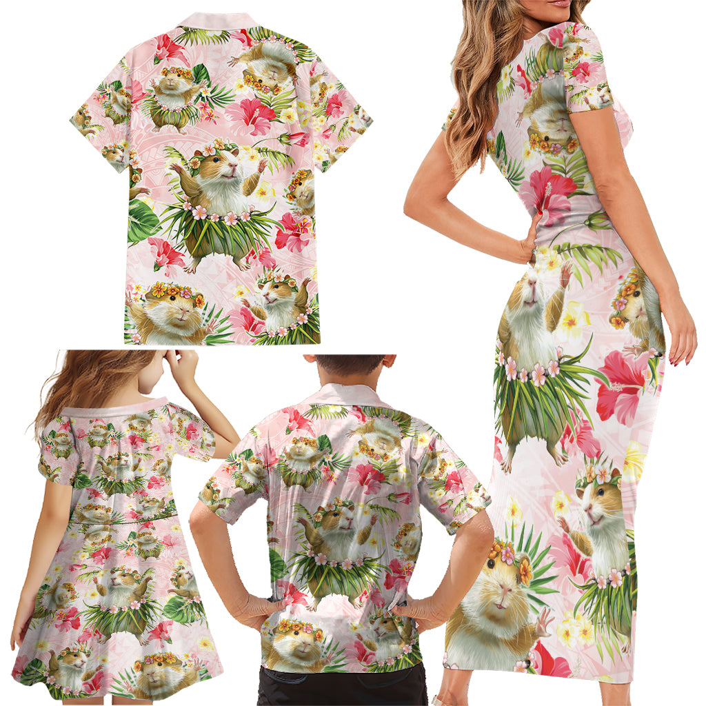Hawaii Guinea Hula Pig Family Matching Short Sleeve Bodycon Dress and Hawaiian Shirt Funny Tropical Style LT05 - Polynesian Pride