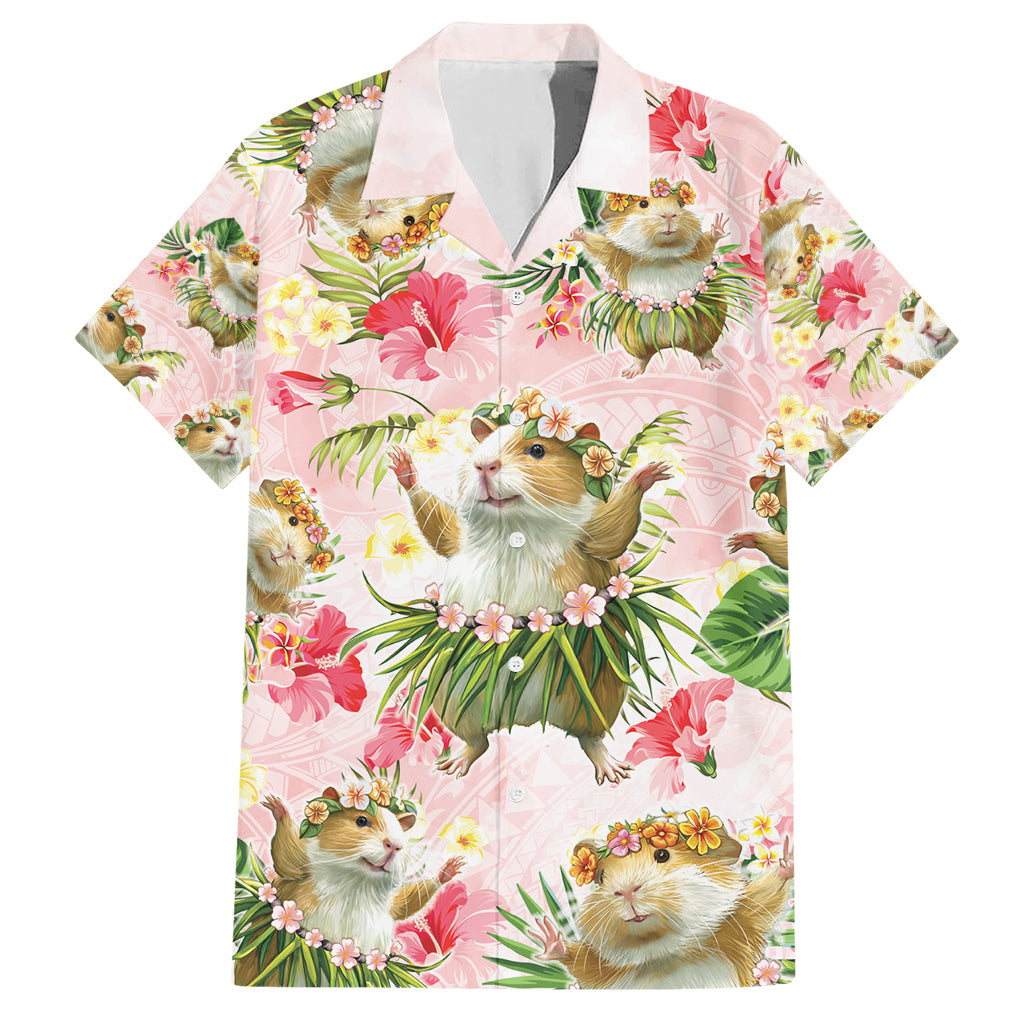 Hawaii Guinea Hula Pig Family Matching Short Sleeve Bodycon Dress and Hawaiian Shirt Funny Tropical Style LT05 Dad's Shirt - Short Sleeve Pink - Polynesian Pride