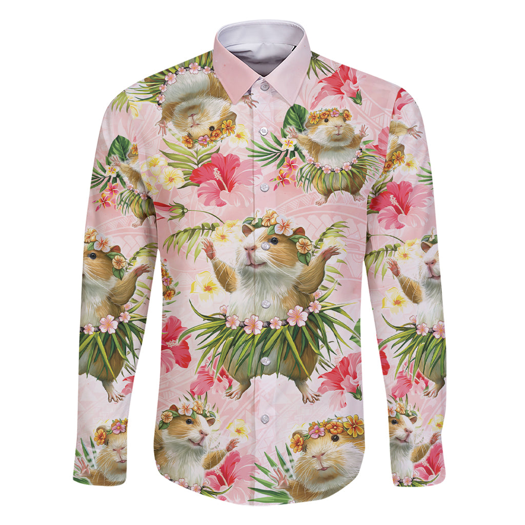 Hawaii Guinea Hula Pig Family Matching Short Sleeve Bodycon Dress and Hawaiian Shirt Funny Tropical Style LT05 Dad's Shirt - Long Sleeve Pink - Polynesian Pride