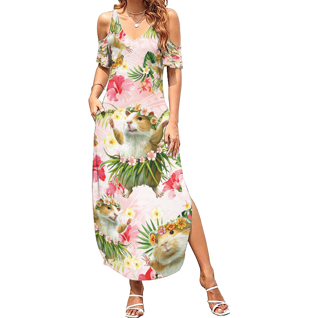 Hawaii Guinea Hula Pig Family Matching Summer Maxi Dress and Hawaiian Shirt Funny Tropical Style LT05 Mom's Dress Pink - Polynesian Pride