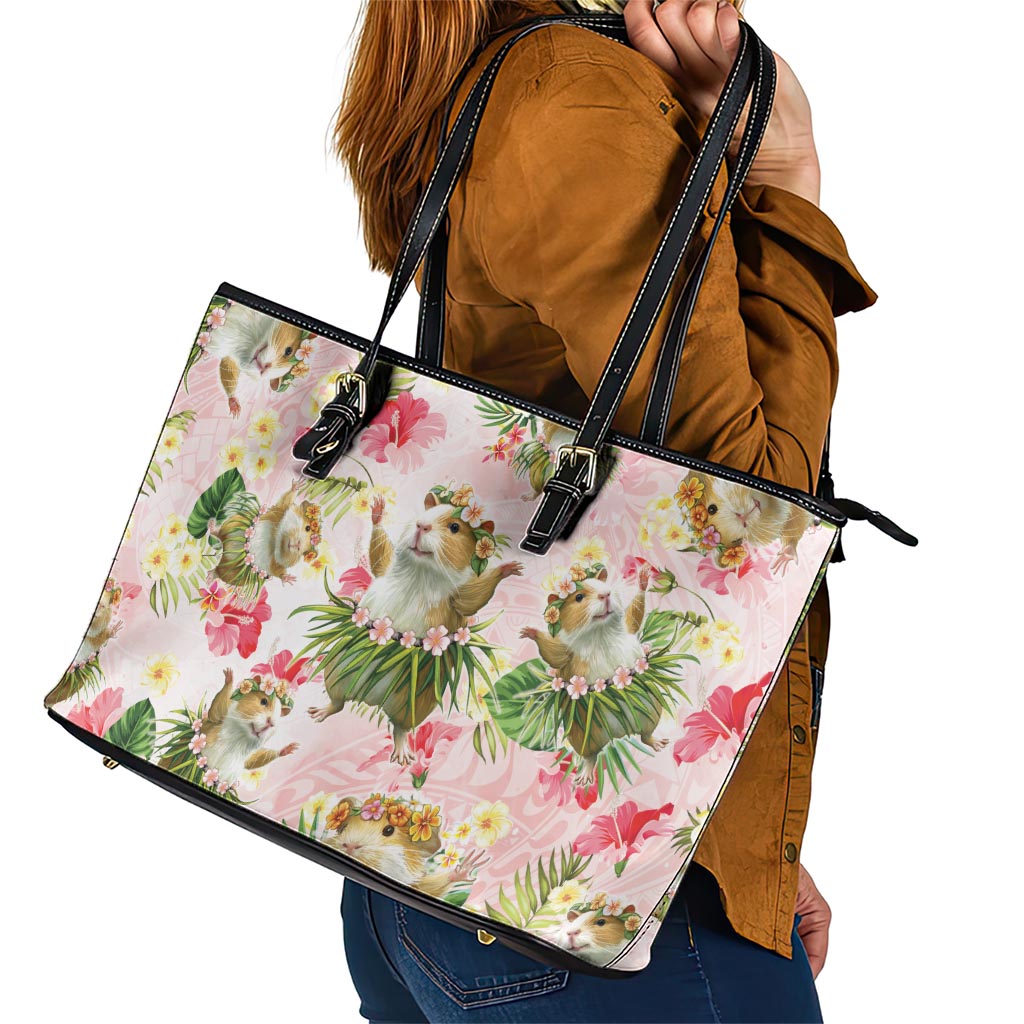 Hawaii Guinea Hula Pig Leather Tote Bag Funny Tropical Style