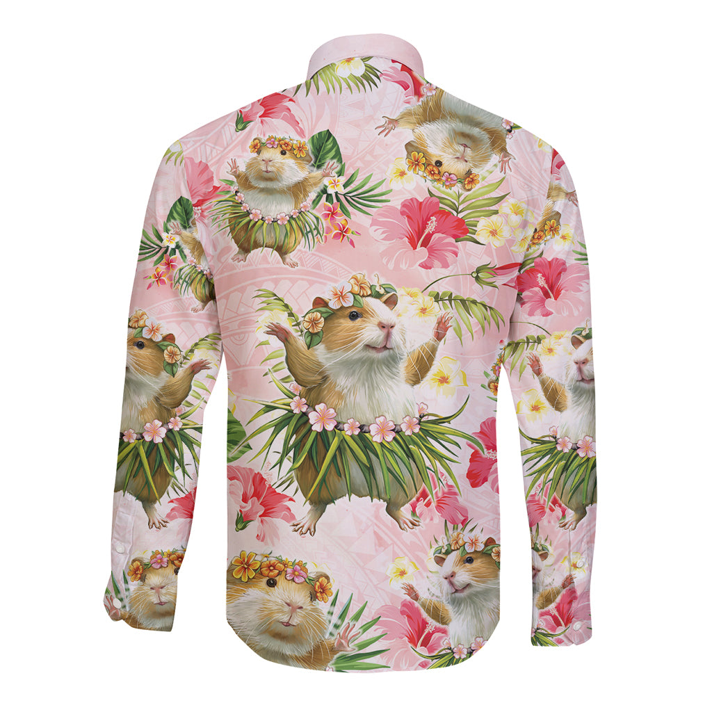 Hawaii Guinea Hula Pig Long Sleeve Button Shirt Funny Tropical Style