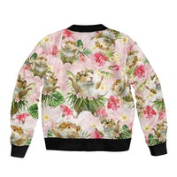 Hawaii Guinea Hula Pig Sleeve Zip Bomber Jacket Funny Tropical Style