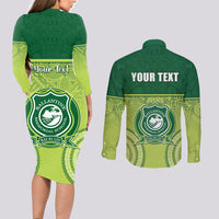 Personalised Ballantine Memorial School Couples Matching Long Sleeve Bodycon Dress and Long Sleeve Button Shirt With Fijian Tapa Pattern LT05 - Polynesian Pride