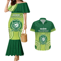 Personalised Ballantine Memorial School Couples Matching Mermaid Dress and Hawaiian Shirt With Fijian Tapa Pattern LT05 Green - Polynesian Pride