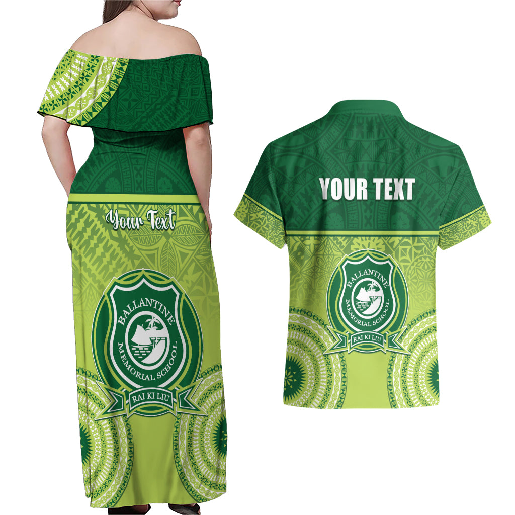 Personalised Ballantine Memorial School Couples Matching Off Shoulder Maxi Dress and Hawaiian Shirt With Fijian Tapa Pattern LT05 - Polynesian Pride