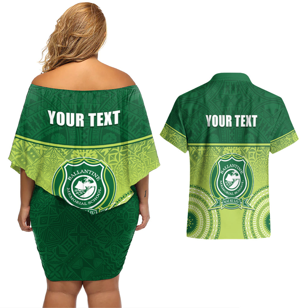 Personalised Ballantine Memorial School Couples Matching Off Shoulder Short Dress and Hawaiian Shirt With Fijian Tapa Pattern LT05 - Polynesian Pride