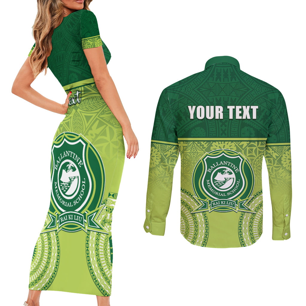 Personalised Ballantine Memorial School Couples Matching Short Sleeve Bodycon Dress and Long Sleeve Button Shirt With Fijian Tapa Pattern LT05 - Polynesian Pride