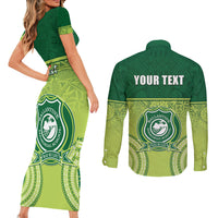 Personalised Ballantine Memorial School Couples Matching Short Sleeve Bodycon Dress and Long Sleeve Button Shirt With Fijian Tapa Pattern LT05 - Polynesian Pride
