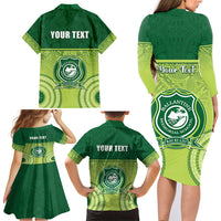 Personalised Ballantine Memorial School Family Matching Long Sleeve Bodycon Dress and Hawaiian Shirt With Fijian Tapa Pattern LT05 - Polynesian Pride