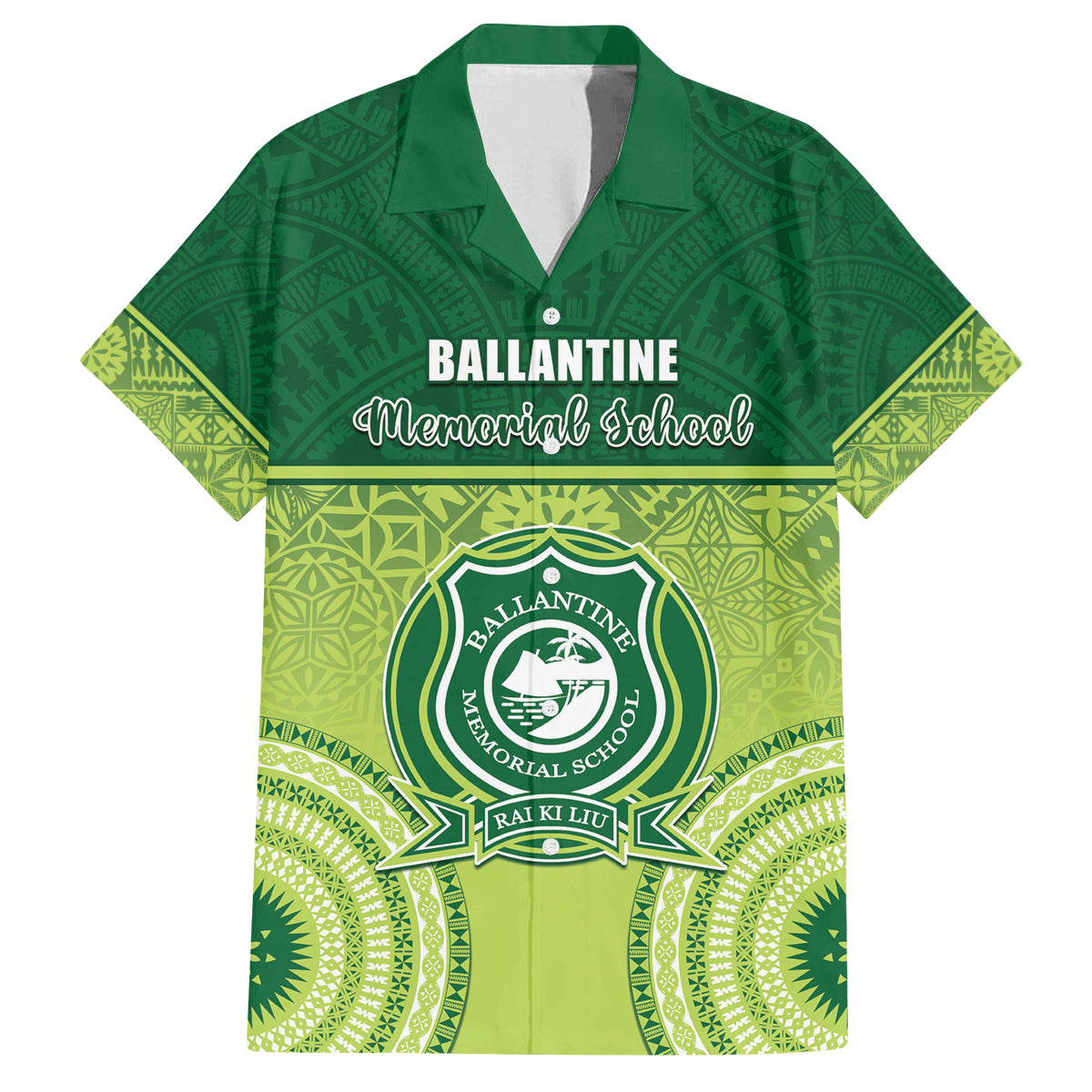 Personalised Ballantine Memorial School Family Matching Off The Shoulder Long Sleeve Dress and Hawaiian Shirt With Fijian Tapa Pattern LT05 Dad's Shirt - Short Sleeve Green - Polynesian Pride