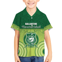 Personalised Ballantine Memorial School Family Matching Off Shoulder Maxi Dress and Hawaiian Shirt With Fijian Tapa Pattern LT05 Son's Shirt Green - Polynesian Pride