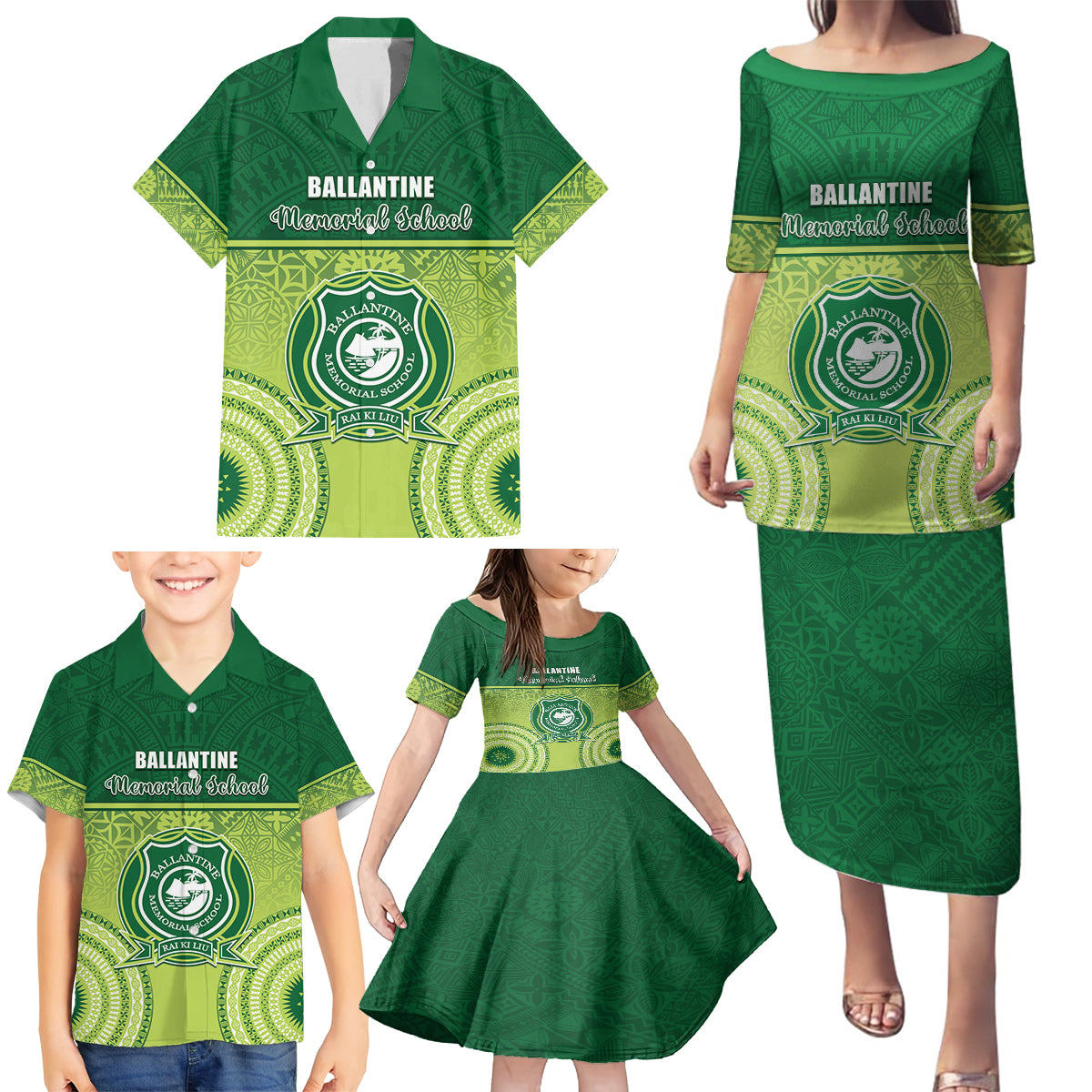 Personalised Ballantine Memorial School Family Matching Puletasi and Hawaiian Shirt With Fijian Tapa Pattern LT05 - Polynesian Pride