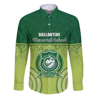 Personalised Ballantine Memorial School Family Matching Puletasi and Hawaiian Shirt With Fijian Tapa Pattern LT05 Dad's Shirt - Long Sleeve Green - Polynesian Pride