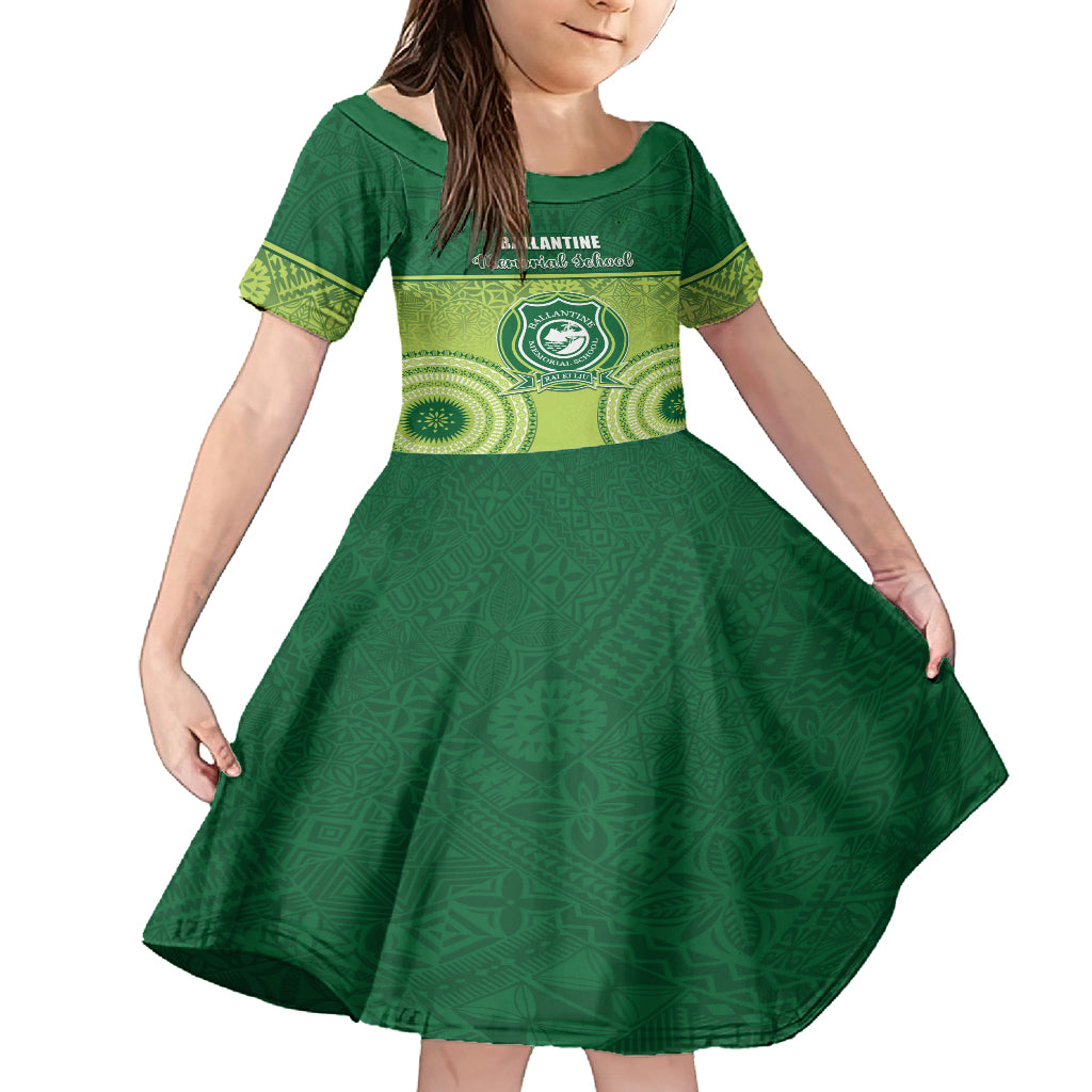 Personalised Ballantine Memorial School Family Matching Summer Maxi Dress and Hawaiian Shirt With Fijian Tapa Pattern LT05 Daughter's Dress Green - Polynesian Pride