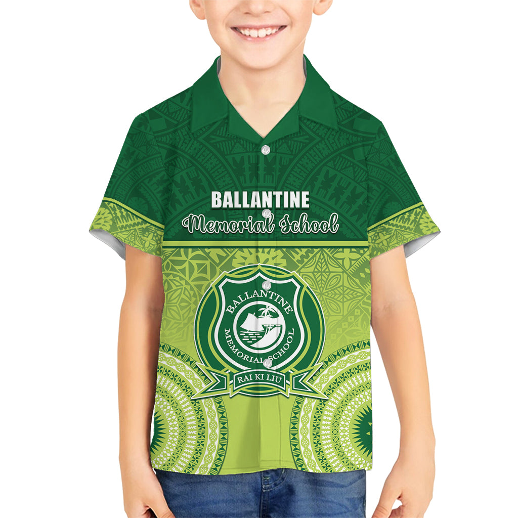 Personalised Ballantine Memorial School Family Matching Summer Maxi Dress and Hawaiian Shirt With Fijian Tapa Pattern LT05 Son's Shirt Green - Polynesian Pride