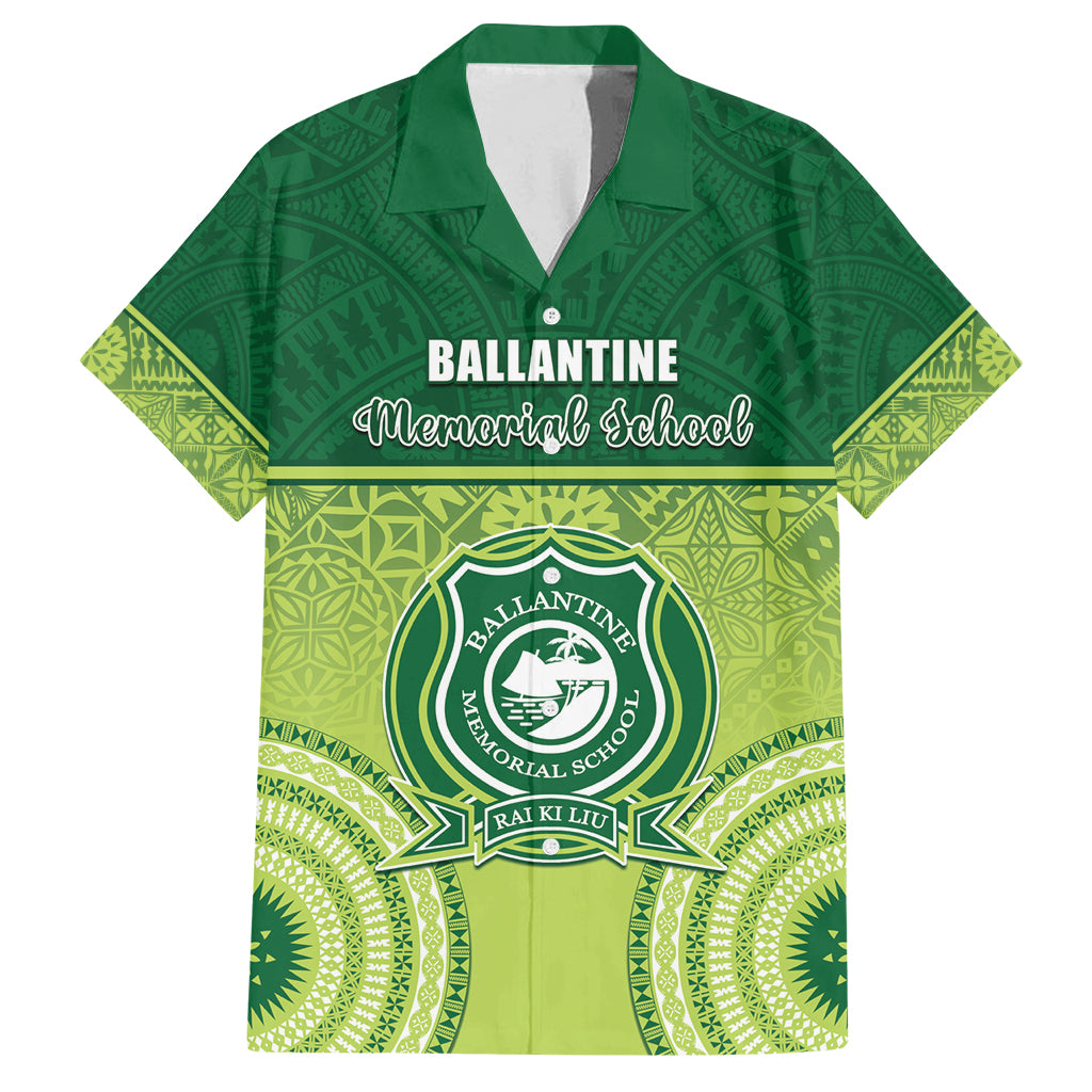 Personalised Ballantine Memorial School Family Matching Tank Maxi Dress and Hawaiian Shirt With Fijian Tapa Pattern LT05 Dad's Shirt - Short Sleeve Green - Polynesian Pride