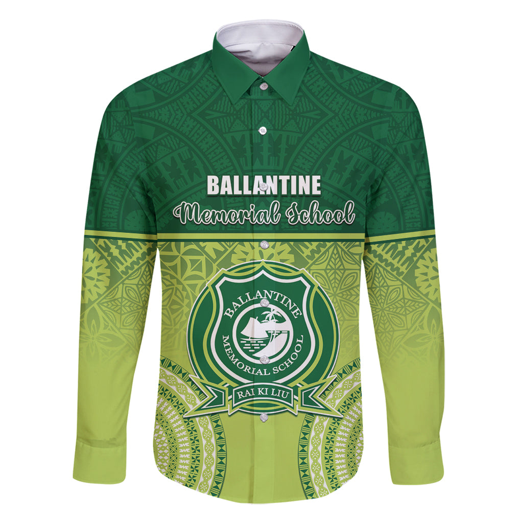 Personalised Ballantine Memorial School Family Matching Tank Maxi Dress and Hawaiian Shirt With Fijian Tapa Pattern LT05 Dad's Shirt - Long Sleeve Green - Polynesian Pride