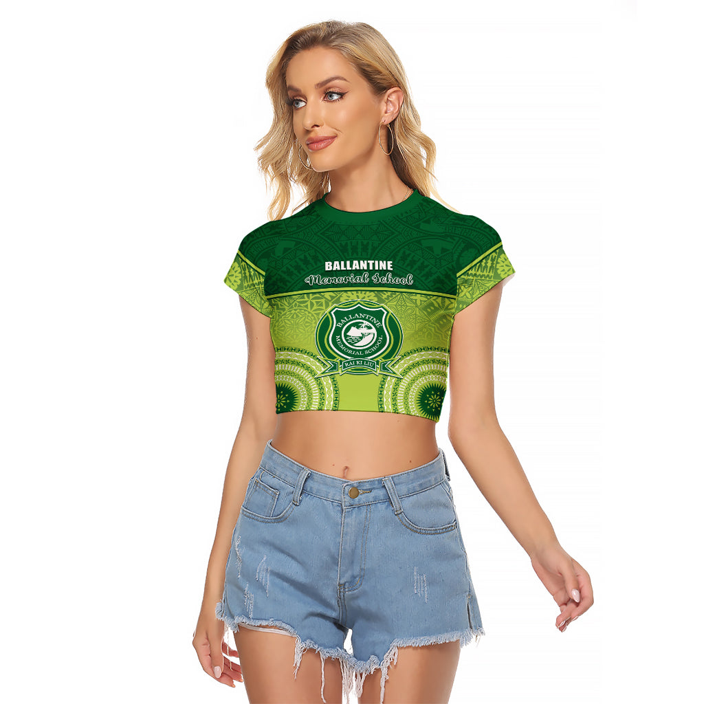 Personalised Ballantine Memorial School Raglan Cropped T Shirt With Fijian Tapa Pattern LT05 Female Green - Polynesian Pride