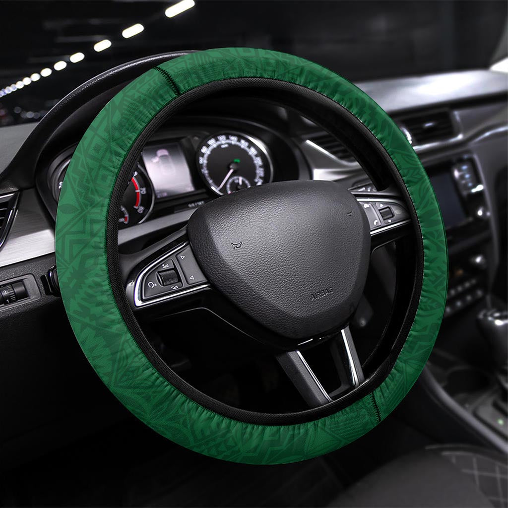 Ballantine Memorial School Steering Wheel Cover With Fijian Tapa Pattern LT05 Universal Fit Green - Polynesian Pride