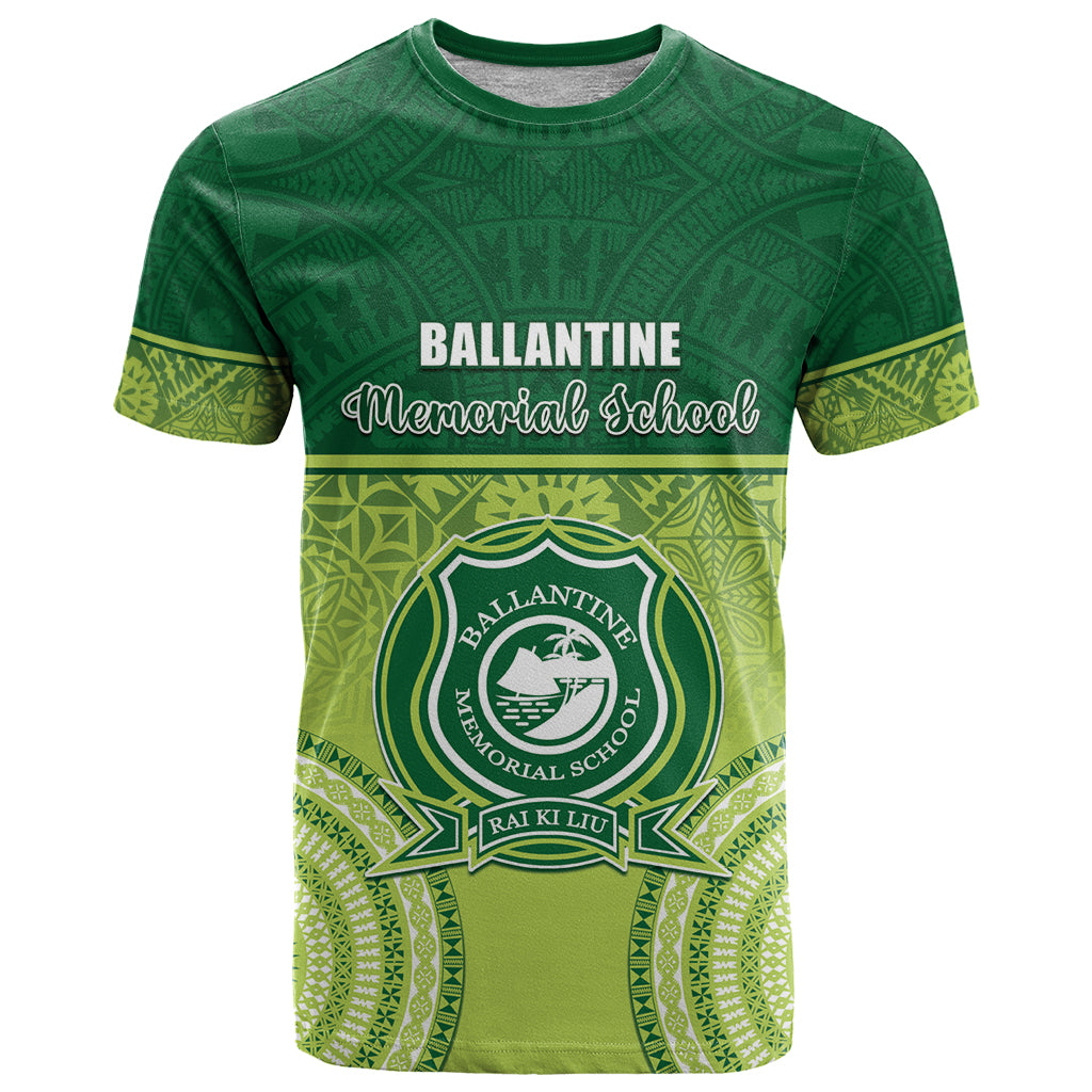 Personalised Ballantine Memorial School T Shirt With Fijian Tapa Pattern LT05 Green - Polynesian Pride