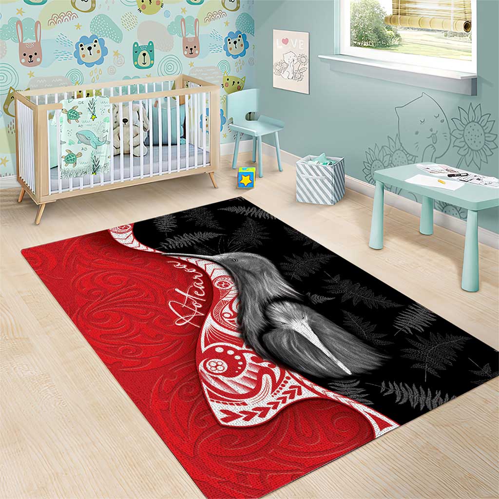 New Zealand Aotearoa Area Rug Kiwi Fern Maori Pattern Red Version