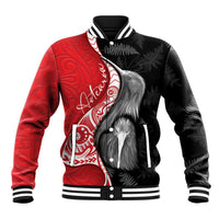 New Zealand Aotearoa Baseball Jacket Kiwi Fern Maori Pattern Red Version