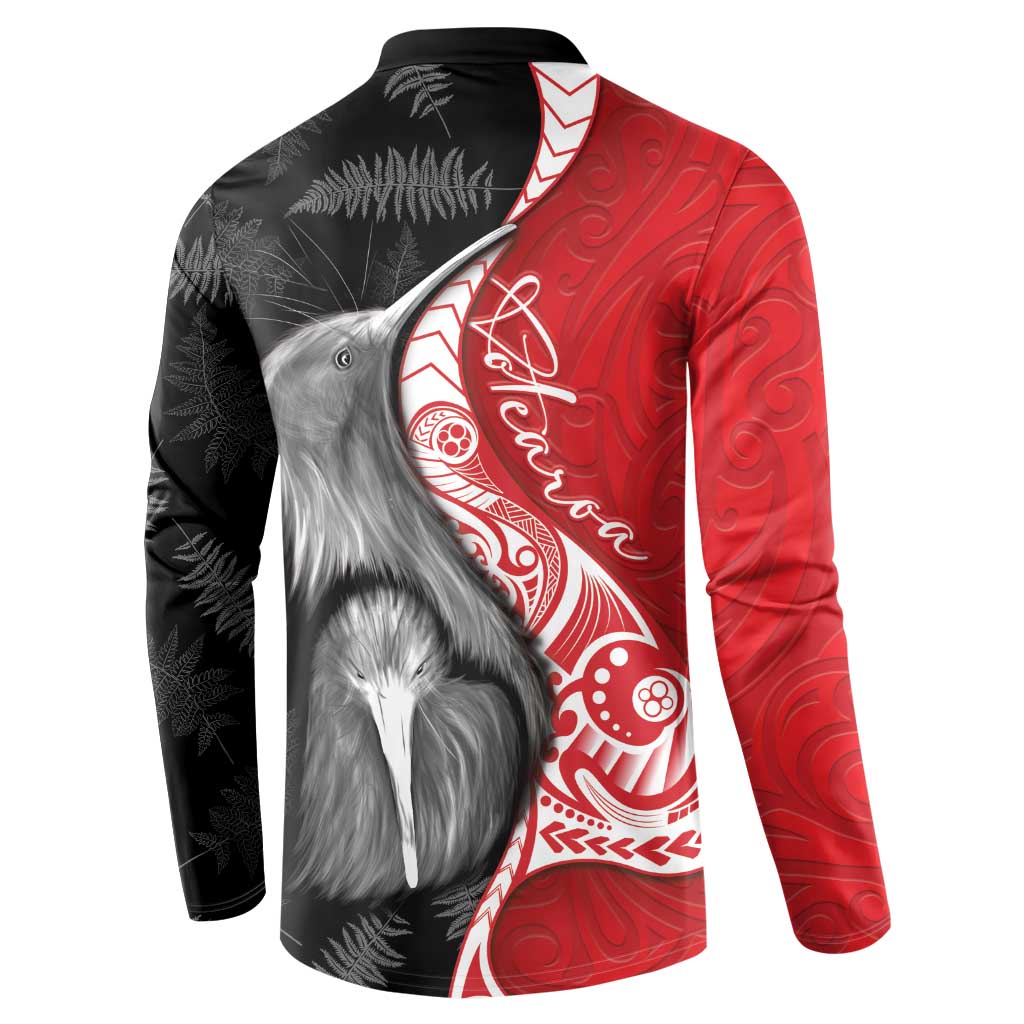 New Zealand Aotearoa Button Sweatshirt Kiwi Fern Maori Pattern Red Version